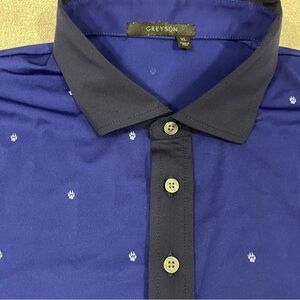 GREYSON Golf Short Sleeve Polo Shirt Fox Paw Prints All Over Blue XL